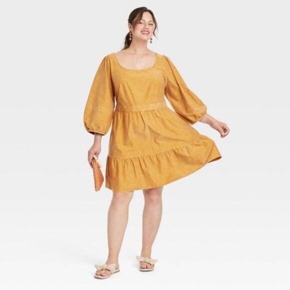 Ava & Viv Gold Balloon Sleeve Dress Size X - Picture 1 of 4